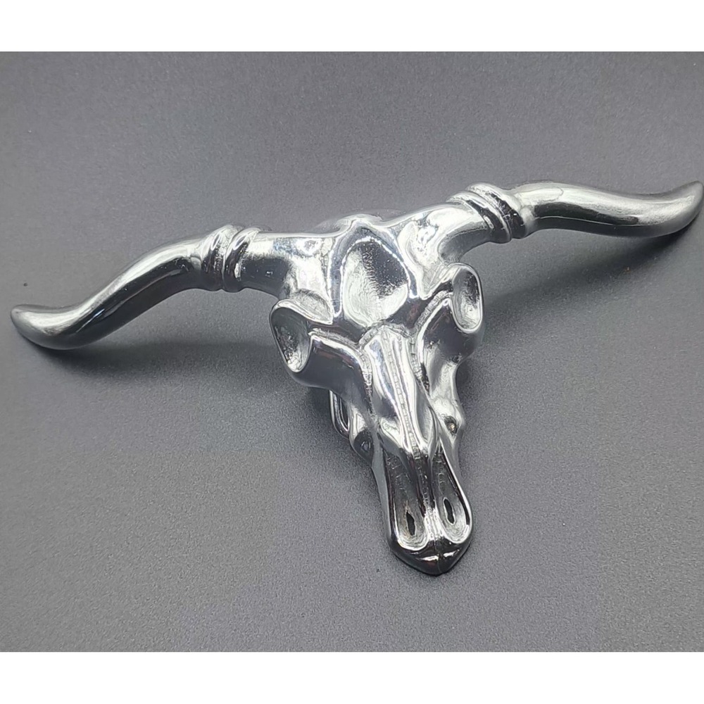 Vintage 1980 Baron Solid Brass #6252 Belt Buckle Longhorn Bull Skull
